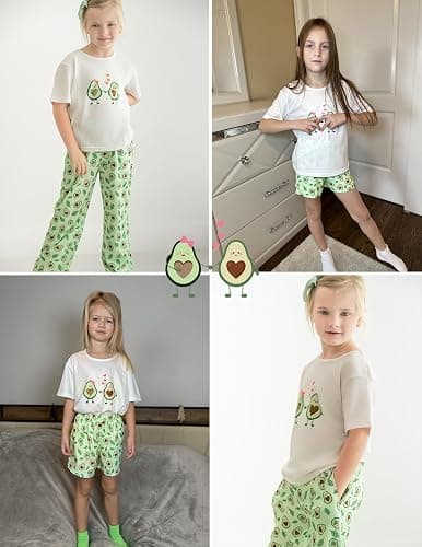 Arshiner Girls Pajama Set 3 Piece Short Sleeve Sleepwear Summer Soft Cute Pjs Outfits thumbnail 6