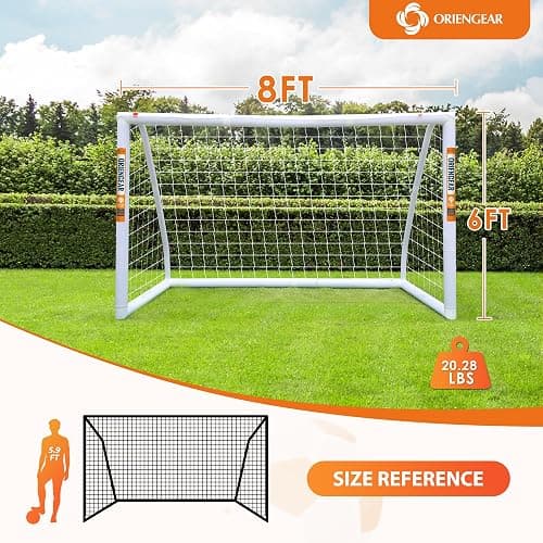 ORIENGEAR Soccer Goal, 12x6/10x6.5/8x6/6x4 Full Size Soccer Goals for Backyard, Soccer Net with Training Discs, Portable Soccer Goal for Kids and Adults with 1 Carry Bag, Porterias De Futbol thumbnail 2