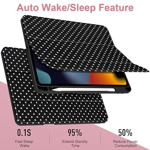 MEEgoodo Case for iPad 10.2 inch,Tablet Cases for iPad 9th Generation 2021/8th Gen 2020/7th Gen 2019 with Clear Acrylic Back Shell+Pencil Holder+Auto Wake/Sleep+Trifold Stand, White Polka Dot thumbnail 2