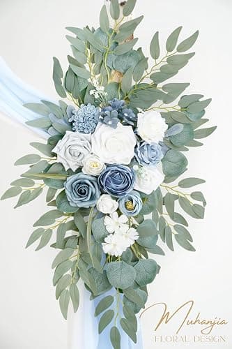 Muhanjia Artificial Arch Flowers Kit(Pack of 4),2Pcs Artificial Flower Arch Decor, 2Pcs Drapes, Ceremony and Reception Background Rose Decoration, Grayish Blue Floral Outdoor Party Decor thumbnail 4