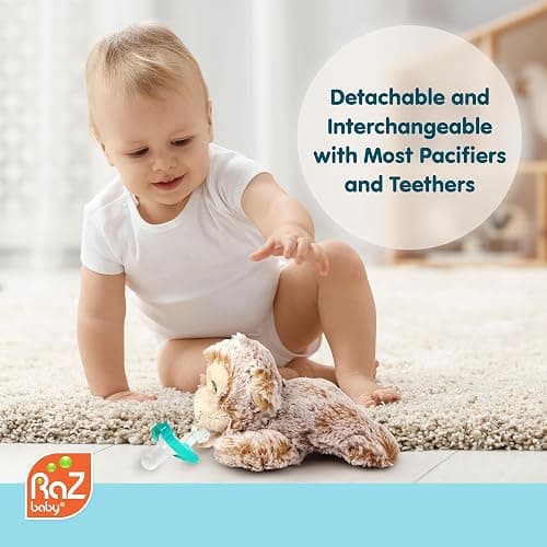 RaZbaby JollyPop Pacifier, Holder w/Detachable Baby Pacifier, Stuffed Animal RaZbuddy, All Ages 0M+, 100% Medical Grade USA Made Silicone, Machine Washable, Textured & Easy to Hold – Monkey thumbnail 5