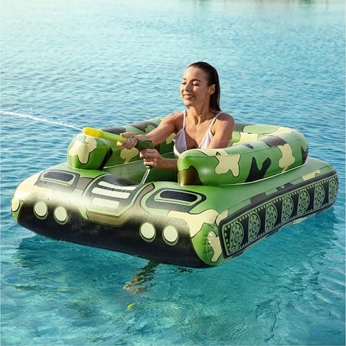 Inflatable Tank Pool Floats Adults - Jasonwell Kids Pool Floaties Swimming Pool Tank with Water Cannon Gun Swim Floaty Rafts Lake Beach Party Pool Toys for Boys Girls Kids Adults Green - Image 1