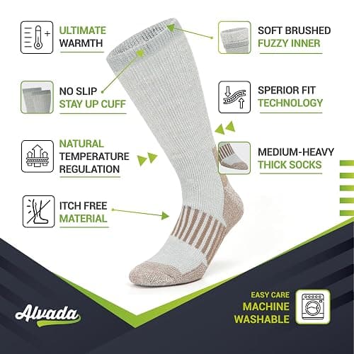 Alvada Merino Wool Hiking Socks Thermal Warm Crew Winter Boot Sock For Men & Women 3 Pairs thumbnail 2