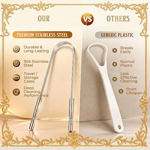 MasterMedi Tongue Scraper for Adults with Multicolor Travel Cases (2 Pack), 100% Stainless Steel, Reduce Bad Breath, Tongue Scrubber, Easy to Use, Tongue Cleaner for Oral Care & Hygiene thumbnail 7