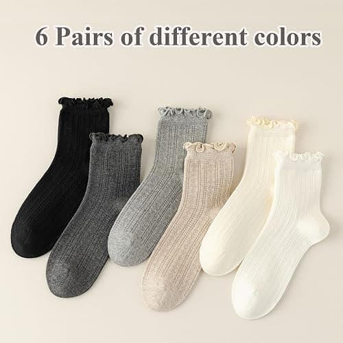 Mcool Mary Womens Crew Socks Ruffle Casual Cotton Frilly Breathable Cute Knit Lettuce Trim Dress Ankle Socks 6 Pack thumbnail 8