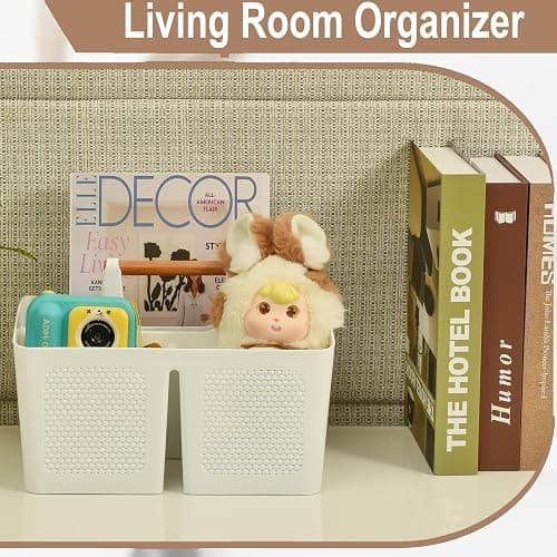 Haundry Plastic White Shower Caddy Basket with 3 Compartments, Portable Divided Bathroom Cleaning Caddy Organizer Storage Tote with Handle for Dorm, College, Room Essentials thumbnail 6