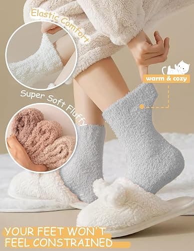 VoJoPi Fuzzy Socks for Women, 5 Pairs Warm Cozy Fluffy Slipper Socks, One Size, Ideal Christmas Gift Stocking Stuffer thumbnail 5