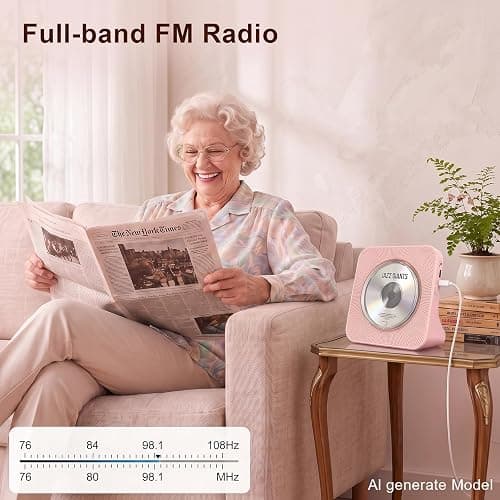 Portable CD Player with Bluetooth, Gueray Desktop CD Players for Home, Bulit-in Double HiFi Speakers, AUX&Headphone Jack, FM Radio Boombox with Remote Control, USB Port,LCD Display(Pink) thumbnail 7