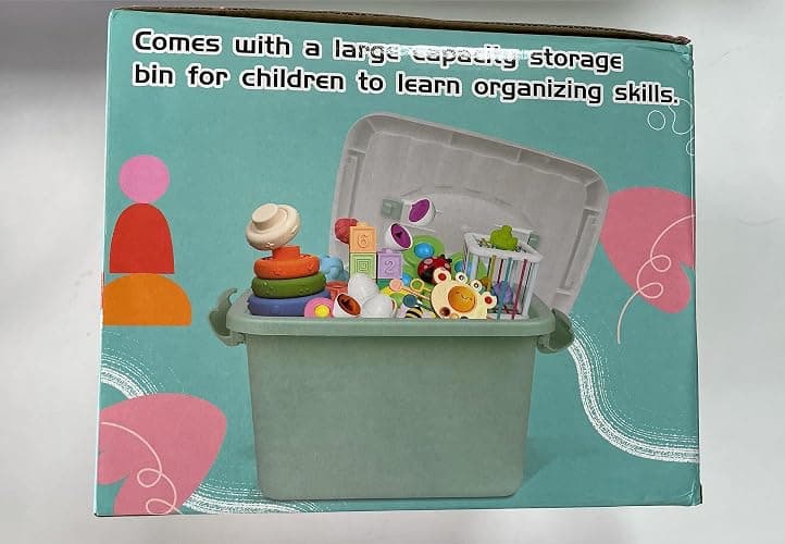 Baby Toys for 6 to 12 Months, Montessori Sensory Bins Toys for Toddlers 1-3, Pull String Teether Infants Bath Toys 6 in 1 Stacking Blocks Rings, Matching Eggs, Suction Cup Spinner Toy thumbnail 11