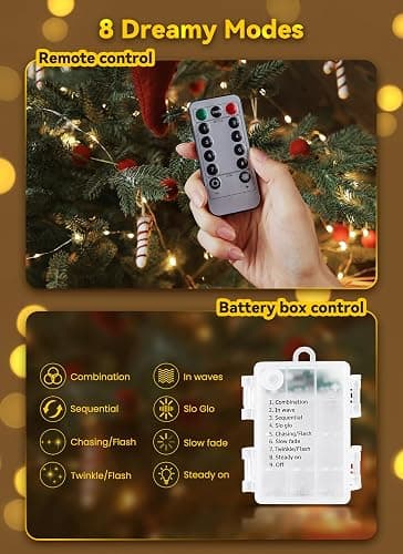 Minetom Fairy Lights Battery Operated with Remote, 33Ft 100 LED Waterproof String Lights Indoor Outdoor, Starry Twinkle Light for Christmas Home Bedroom Wedding DIY Centerpiece Decor thumbnail 5