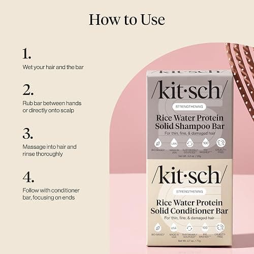 Kitsch Rice Water Protein Solid Shampoo and Conditioner Set for Hair Growth – Strengthening Hair Care Duo w/Rice Protein & Vitamins for Damage Repair – Paraben, Sulfate & Silicone Free, Made in USA thumbnail 9