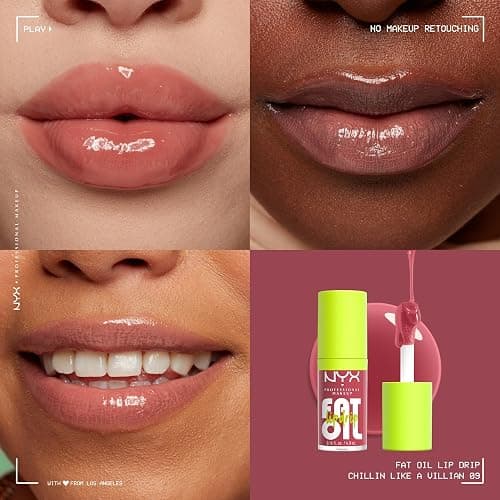 NYX Professional Makeup Lip Gloss, High Shine, Non-Sticky Finish, 12H Hydration, With Squalane, Rapsberry and Cloudberry Oils, Fat Oil Lip Drip, Shade: Chillin' Like a Villain (Cream Pale Dusty Rose) thumbnail 2