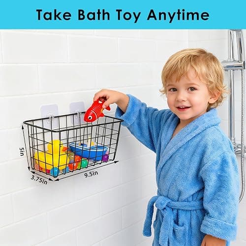 Hanging Bath Toy Storage Basket - 2 Pack Metal Bath Toy Holder with Hooks - Bathtub Toy Storage Organizer for Baby Bath Kids Shower Bathroom thumbnail 2