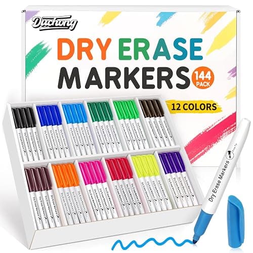 Duchong 144 Count Dry Erase Markers Bulk, 12 Assorted Colors, Fine Tip Whiteboard Markers for Kids Teachers, Dry Erase Pens Bulk Pack for Classroom Home, Back to School Supplies - Image 1