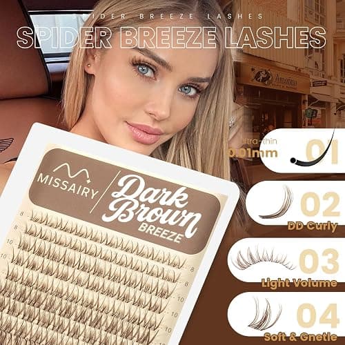 MissAiry Spider Breeze Lash Clusters Kit, Dark Brown Wispy Natural Eyelash Clusters DD Curly Lashes Cluster 8-16mm Cluster Eyelash Extensions Individual Lashes with Invisible Band for DIY at Home thumbnail 6