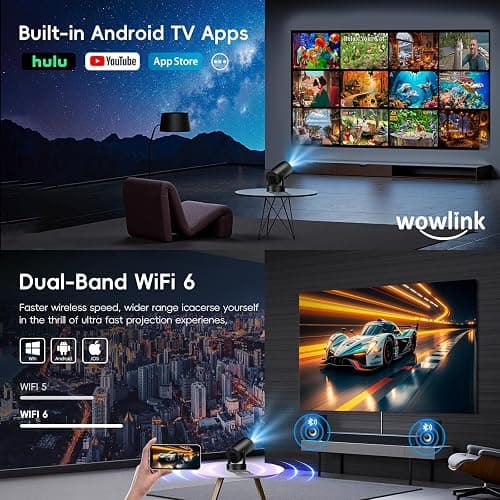 [Apps intégrées & 2025 Upgraded] Vidéoprojecteur avec WiFi 6 et Bluetooth 5.4 Mini Projecteur Supporte 4K 1080P Auto Keystone Rotation 180° Compatibile avec HDMI/TV Stick/Memory Stick/Laptop, Noir thumbnail 3