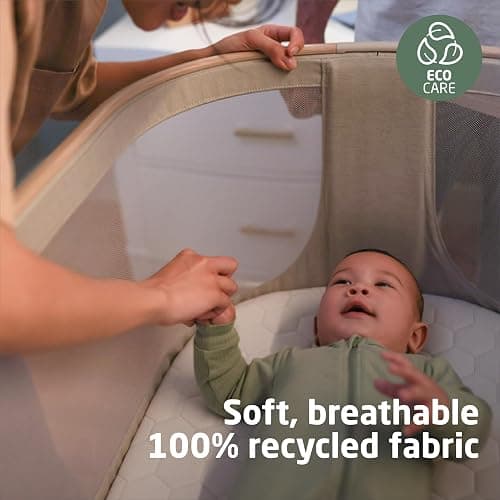 Maxi-Cosi Iora Baby Bassinets Bedside Sleeper, Portable Bassinet, Infant Bedside Sleeper Crib, Height Adjustable, Breathable Mesh, Large Storage Basket, Classic Oat - Classic Oat - Bassinet thumbnail 2