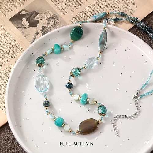 FULU AUTUMN Long Necklaces for Women Trendy Long Chunky Beaded Necklace Boho Fashion Costume Jewelry Mothers Day Gifts for Her thumbnail 2