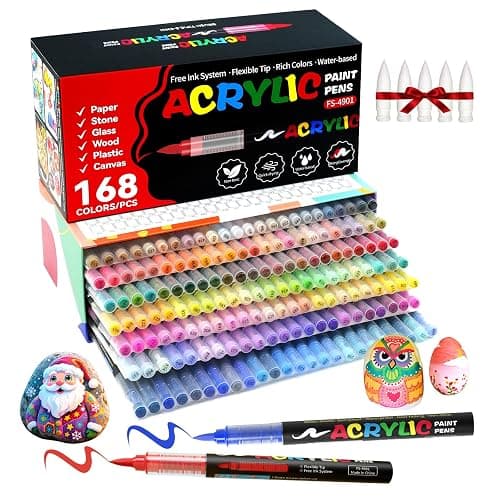 TECADA 168 Colors Acrylic Paint Markers, Soft Brush Tip Acrylic Markers Set, Paint Pens for Wood, Fabric, Canvas, Glass, Stone, Canvas, Rock Painting and DIY Crafts Art Supplies - Image 1