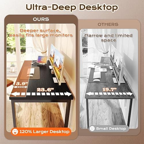 Huuger 55 x 24 inch Desk with Power Outlets & USB-C, Deeper & Thicker Desktop, Robust Metal Tubes, Computer Desk, Heavy Duty Office Desk, Work Gaming Desk for Home Office, Black thumbnail 7