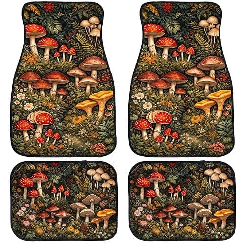 Mushroom Car Floor Mats Set of 4 Forest Botanical Cottagecore Wildflower Automotive Foot Mats Rugs Carpet for Car Non-Slip Auto Car Accessories Universal Fit Car Accessories for Truck - Image 1
