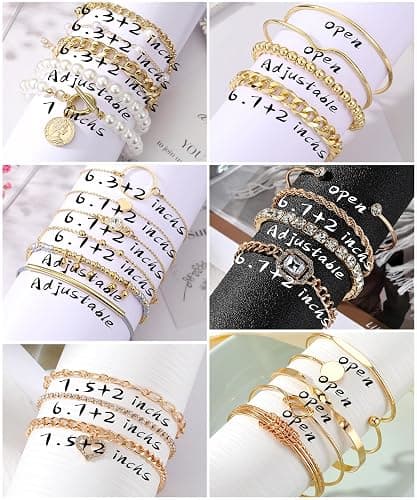 IFKM 6 PACK (24 PCS) Boho Gold Chain Bracelets Set for Women, 14K Gold Plated Multiple Layered Stackable Open Cuff Wrap Bangle Adjustable Link Italian Cuban Jewelry for Women Gift thumbnail 7