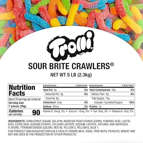 Trolli Sour Brite Crawlers Candy, Gummy Worms Sour Candy, 5 Pound Bulk Bag thumbnail 3