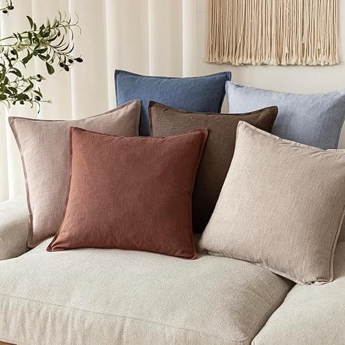Foindtower Pack of 2, Decorative Linen Soild Throw Pillow Covers Soft Accent Euro Cushion Case Boho Farmhouse Pillowcase for Chair Couch Sofa Bedroom Living Room Home Decor 20 x 20 Inch Rust Red thumbnail 7
