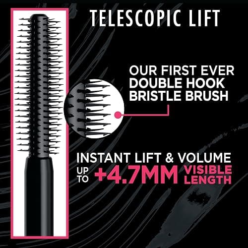L'Oreal Paris Telescopic Lift Mascara, Lengthening and Volumizing Eye Makeup, Lash Lift with Up to 36HR Wear, Waterproof, Black, 0.33 Fl Oz thumbnail 3