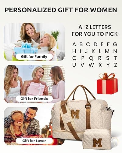 Vogewood Gifts for Daughter - Initial Personalized Weekender Letter Travel Bag with Makeup Bag, Shoe Compartment, Sister Friend Girlfriend Gifts (Letter M) thumbnail 7