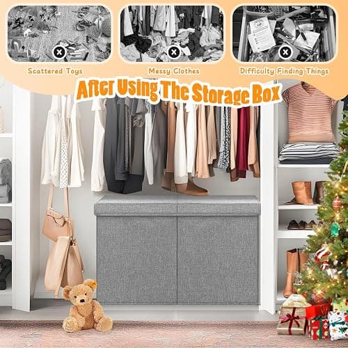 Rocamdo Large Toy Storage Box with Lid Divider, Sturdy Collapsible Toys Organizer Chest Kids Storage Bins Boxes Baskets for Boys, Girls, Nursery, Bedroom, Living Room, Playroom, 25"x13"x16", Gray thumbnail 3