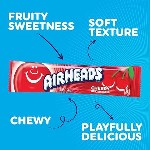 Airheads Full-Size Candy Bars, Taffy Candy Bulk Variety Pack, Individually Wrapped, Six Assorted Fruit Flavors Artificially Flavored, 60 Count Box thumbnail 6