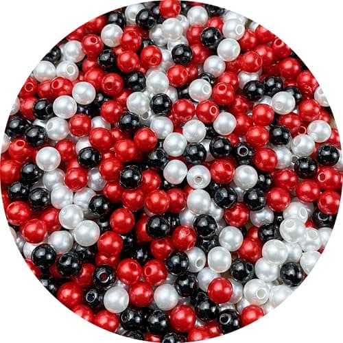 Pearl Beads,800 Pcs Craft Beads Loose Pearls 6mm Round Spacer Beads for Earring Bracelet Necklace Key Chains Jewelry DIY Craft Making,Decoration and Vase Filler(Black Red White) - Image 1