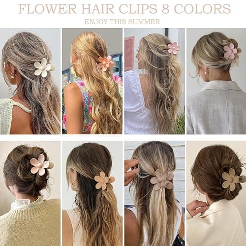 Flower Hair Clips 8PCS, Large Claw Clips for Women Girls Thick Thin Hair, Strong Hold Nonslip Big Dasiy Jaw Clamps Matte Hair Accessories 8 Colors thumbnail 4