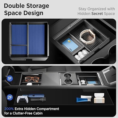 TSLDRV Center Console Organizer Tray for Tesla Model Y Juniper Accessories 2025 2026/For Tesla Model 3 Highland Accessories 2024 2025 2026 [Slide Smoothly/US Patent] Cup Holder Matte Black thumbnail 3