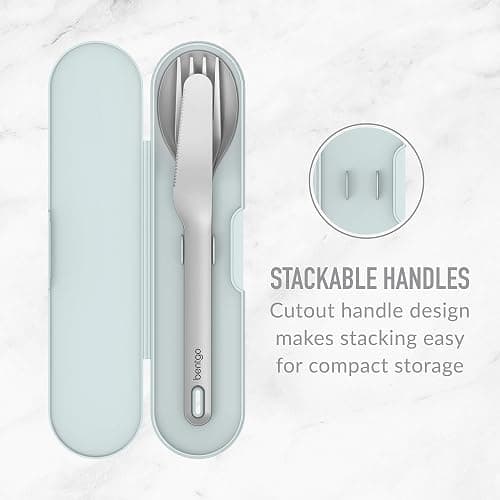 Bentgo Stainless Travel Utensil Set - Reusable 3-Piece Silverware Set with Carrying Case, High-Grade Premium Steel, BPA-Free Case, Eco-Friendly - Ideal for Travel, Camping, and Office Use (Aqua) thumbnail 6
