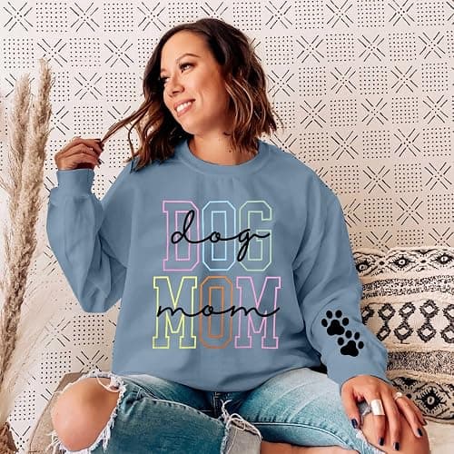KNEYATTA Dog Mom Sweatshirt Women Dog Lover Sweatshirt Funny Graphic Fall Sweatshirts Mom Pullover Tops thumbnail 4