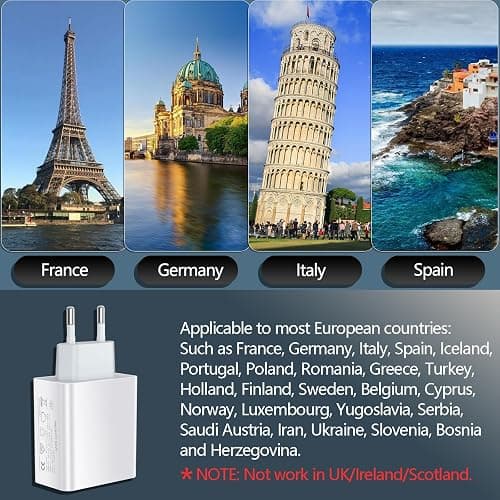 European Travel Plug Adapter USB C, 55W USB C European Charger 4-Port Fast Charger Type C Wall Charger USA to Europe Plug Adapter for iPhone 17 16 15 14 13 12 11 Pro Max X 8, Galaxy, Android thumbnail 4