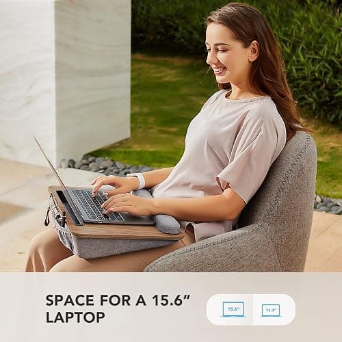 HUANUO Portable Lap Laptop Desk with Pillow Cushion, Fits up to 15.6 inch Laptop, with Anti-Slip Strip & Storage Function for Home Office Students Use as Computer Laptop Stand, Book Tablet thumbnail 3