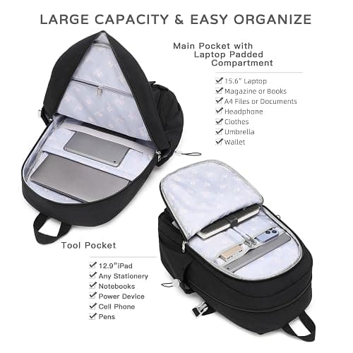 LXYGD Laptop Backpack 15.6 Inch Kids Elementary Middle High School Bag College Backpacks Anti Theft Travel Back Pack Large Bookbags for Teens Girls Women Students (Black) thumbnail 3