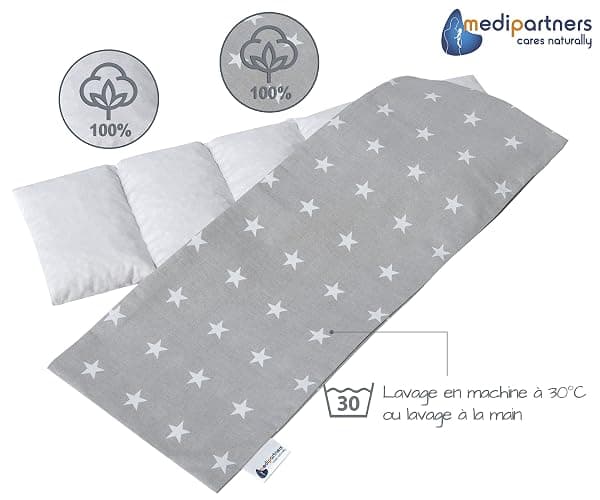 Medi Partners Coussin chauffant noyaux de cerise 60x20cm 800g 100% coton 5 Chambres par le froid Taie d'oreiller amovible (Étoiles) thumbnail 5