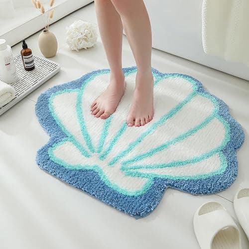 YRXRUS Seashells Bathroom Rug, White Bathroom Rugs, Ocean Decor Shell Bath Mat Gifts, Cute Seashell Shaped Bath Rugs for Sea Room Decor, Machine Washable & Non-Slip Bath Mat, 22x26 Inch thumbnail 2