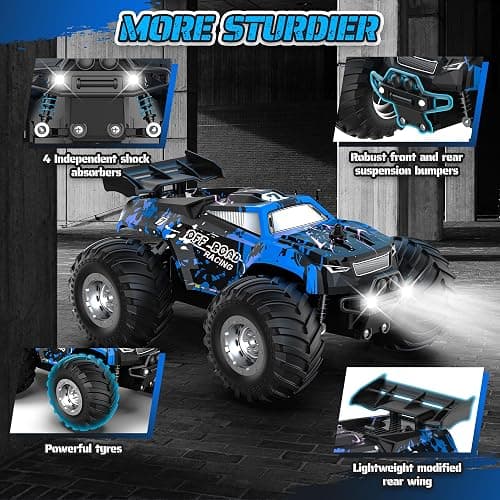 Barlisam Remote Control Car, All-Terrain Remote Control Truck for Boys, Headlight, 1:20, 10KM/H, 2.4GHZ, Speed-Friendly, Sturdy, Rechargeable RC Cars for Boys 4-7 8-12 Christmas, Beginner, Kids 6-12+ thumbnail 6