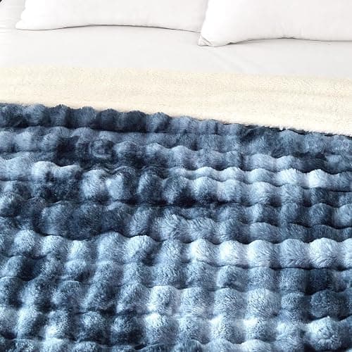 Serenhom 50x60 Inches Ultra-Soft Fuzzy Faux Fur Plush Throw Blanket - Thick, Warm Sherpa for Couch, Sofa, Bedroom, Camping - Decorative Blanket for Cozy Warmth, Bubble Dark Blue Tie Dye thumbnail 5