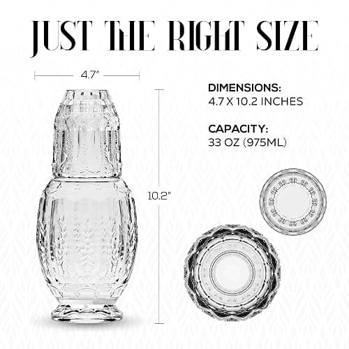 Elle Décor Vintage Bedside Water Carafe with Tumbler – Elegant Pitcher and Matching Drinking Glass Doubles As Lid For Guest Room, Office, or as a Gift, 4.7x10.4, Clear | Bedside, Elegant Pitcher, Matching Drinking Glass, For Guest Room, Office, as a Gift, 4.7x10.4, Clear thumbnail 3