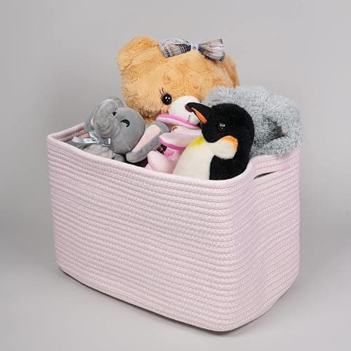 Cotton Rope storage Basket Bins Woven Basket for Organizing Shelves 15X10X9.3" Rectangle Decorative Baskets For storage Clothes Toys Books Towels Nursery basket organizer 3 pack light pink thumbnail 5