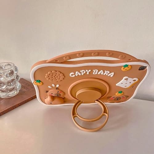 YOUSIDUN Capybara Kids Case for iPad 9th Gen(2021) / 8th Gen(2020) / 7th Gen(2019) 10.2 Inch,3D Cute Silicone Cartoon Cover for Boys with Rotating Stand, Adjustable Strap, Capybara Zipper Pouch- Beige thumbnail 5