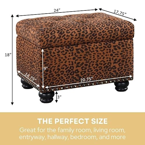 Convenience Concepts Designs4Comfort 5th Avenue Upholstered Storage Ottoman 24" - Contemporary Foot Stool and Seat with Hinged Lid for Living Room, Dining Room, Office, Forest Leopard Print Fabric thumbnail 3