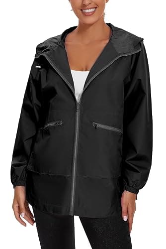 PESION Womens Waterproof Raincoat Lightweight Rain Jacket Trench Coat Hooded Windbreaker With Pockets for Outdoor thumbnail 3