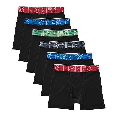 Hanes Boys' Big Performance Tween Boxer Brief Pack, X-Temp Mesh Stretch Underwear, Black, 6-Pack - Image 1